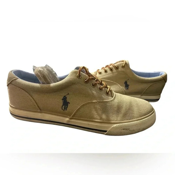 POLO Ralph Lauren Beige Tan Canvas Sneakers - Picture 2 of 5